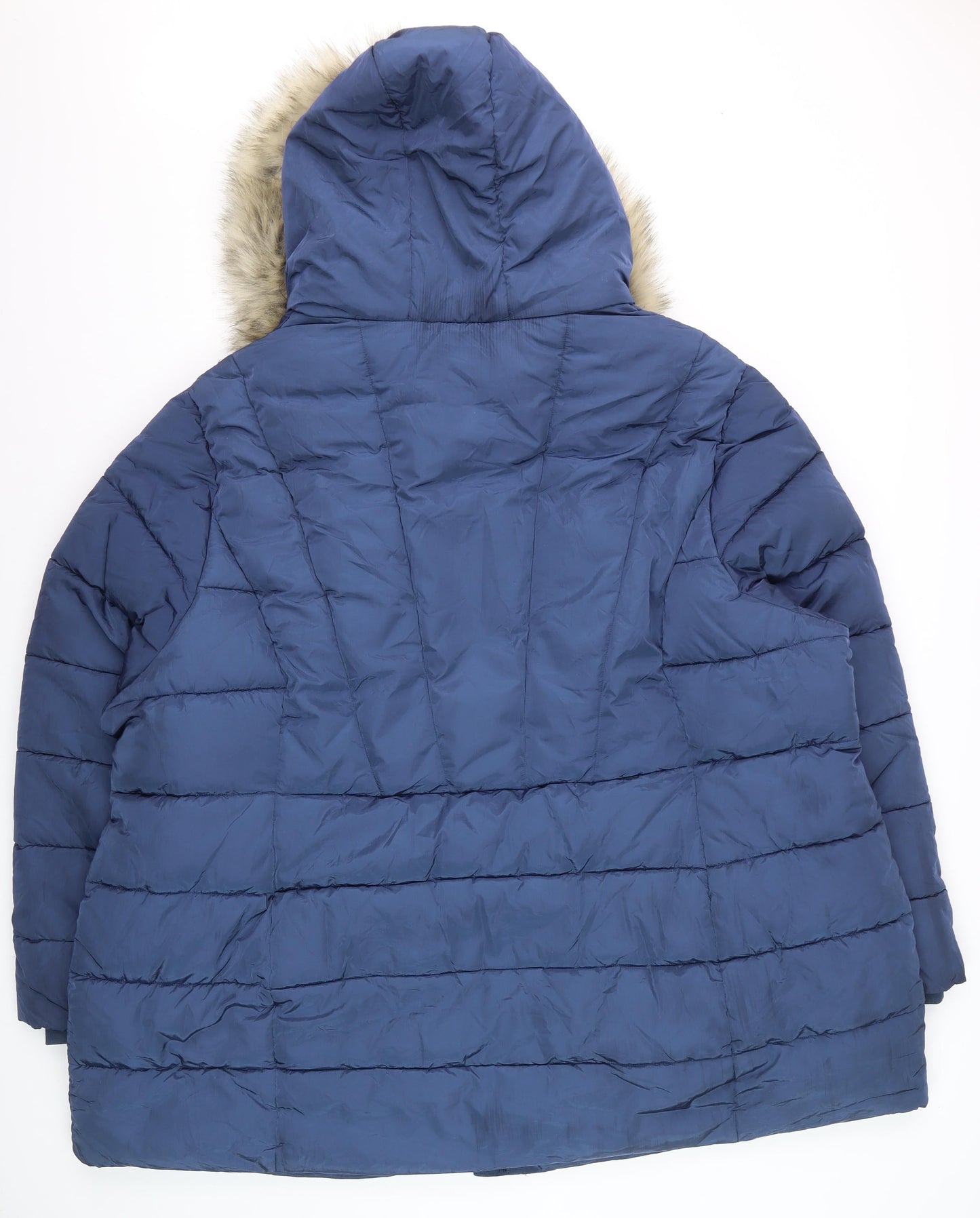 Yours Women Blue Faux Fur Hooded Long Puffer Coat Size 30-32