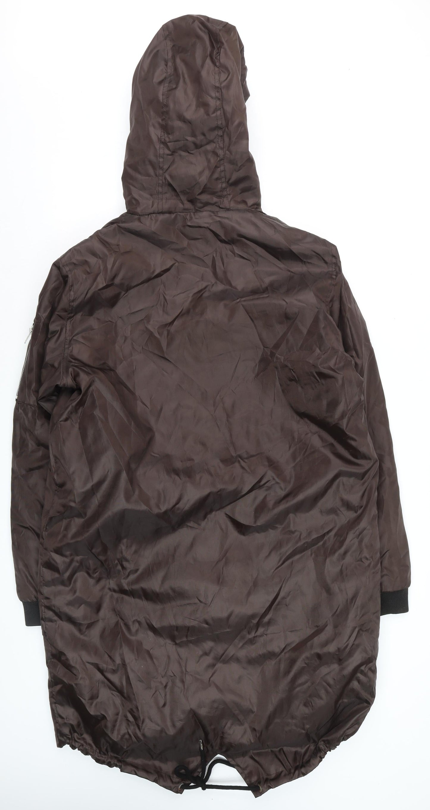 boohooMAN Men's Brown Hooded Long Parka Coat Size L Polyester Casual
