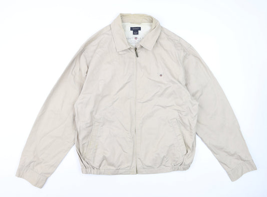 Gant Men Beige Cotton Basic Jacket L Full Zip Casual Outerwear