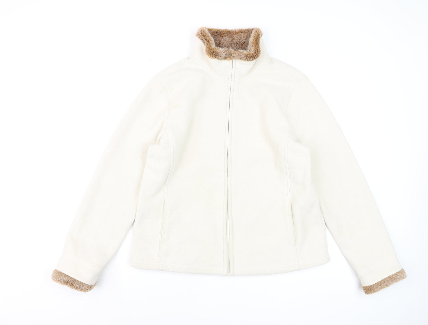 Estudio Womens Ivory Faux Fur Trim Fleece Jacket L
