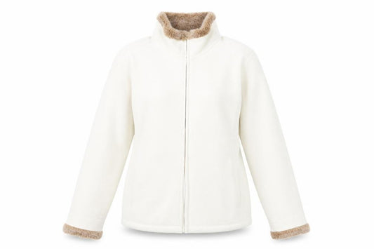 Estudio Womens Ivory Faux Fur Trim Fleece Jacket L