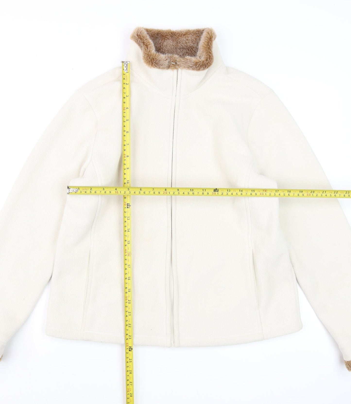 Estudio Womens Ivory Faux Fur Trim Fleece Jacket L