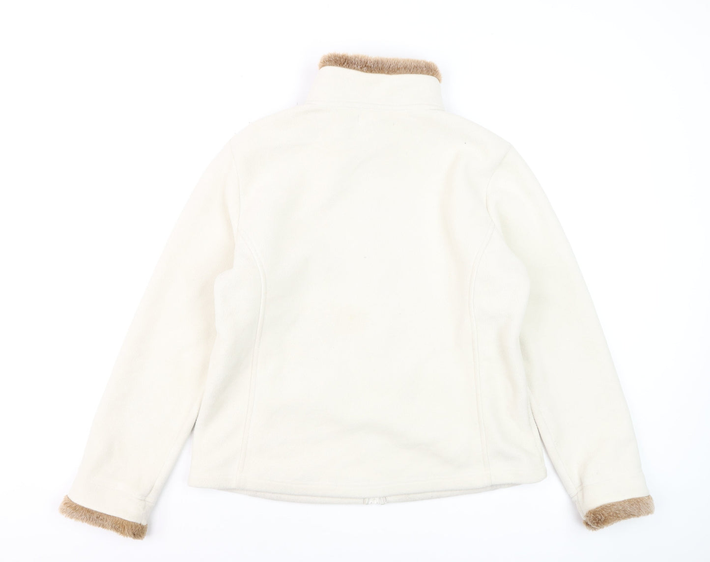 Estudio Womens Ivory Faux Fur Trim Fleece Jacket L