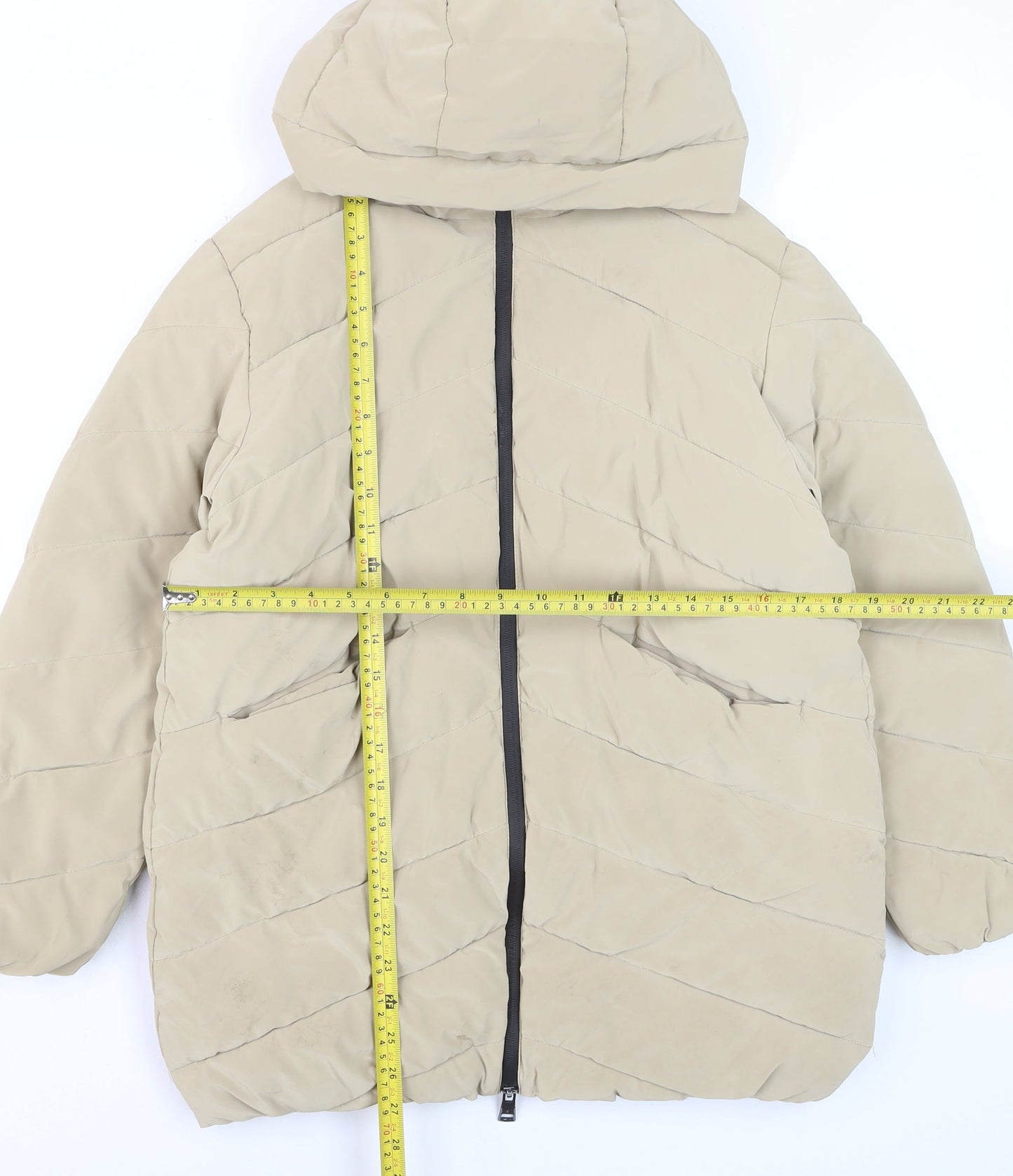 Zara Girls Beige Long Hooded Puffer Jacket Coat 11-12 Years