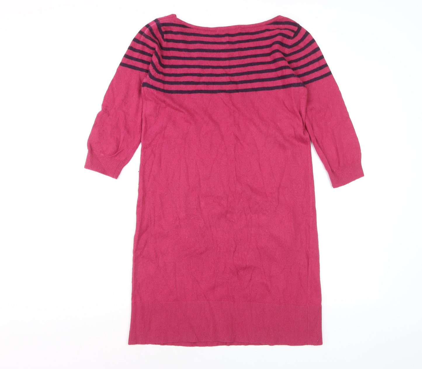 Boden Women Pink Striped Wool Jumper Dress UK 12 3/4 Sleeve Knit
