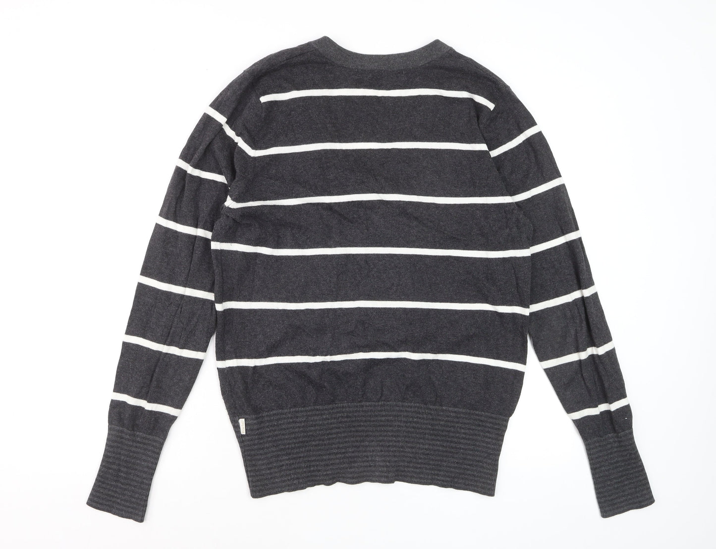 Kartel Women’s Grey Striped V-Neck Cotton Knit Jumper Size 12