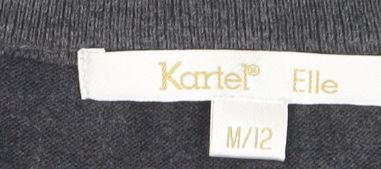 Kartel Women’s Grey Striped V-Neck Cotton Knit Jumper Size 12