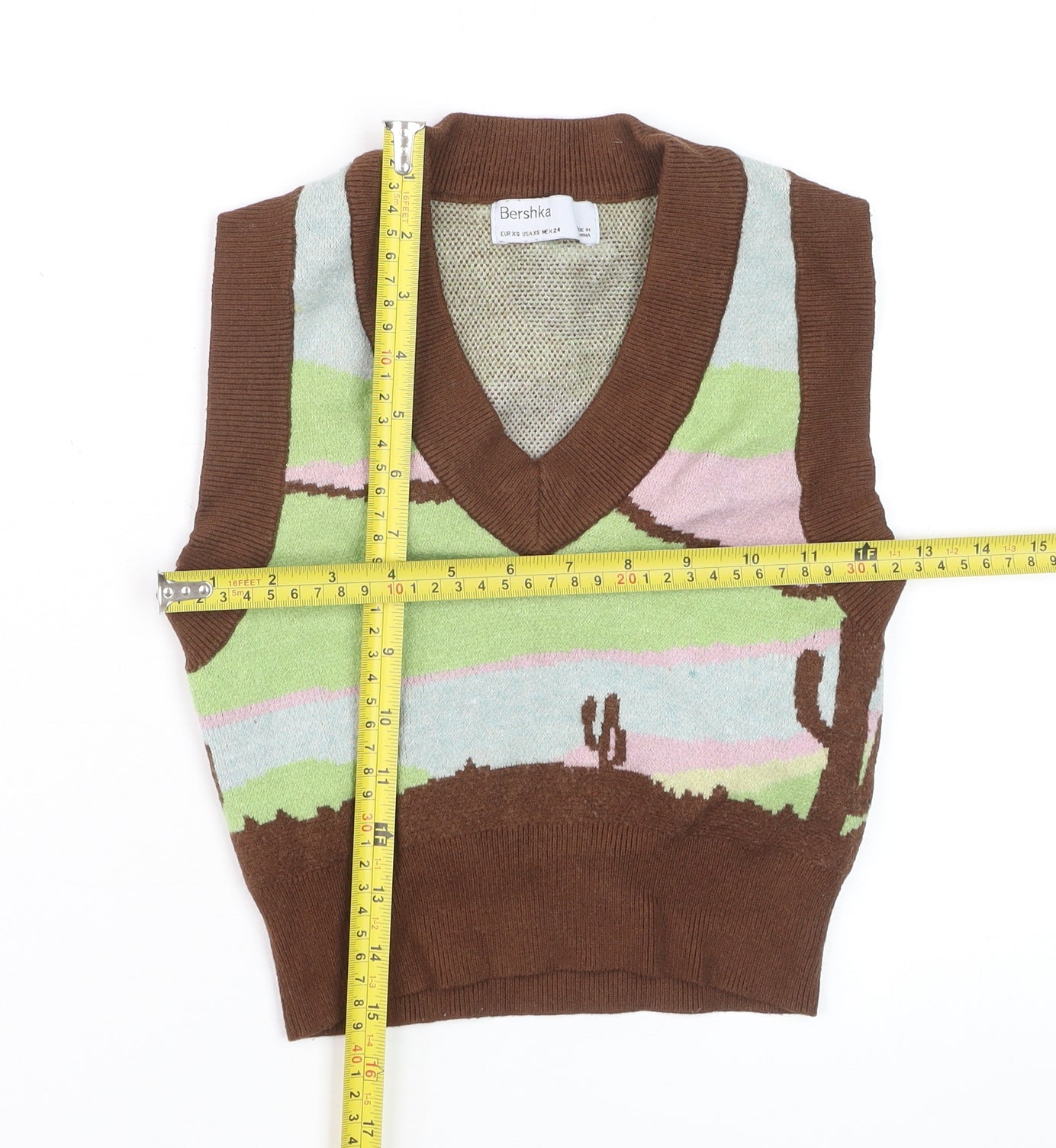 Bershka Women Multicoloured XS Knit Sleeveless V-Neck Vest Jumper
