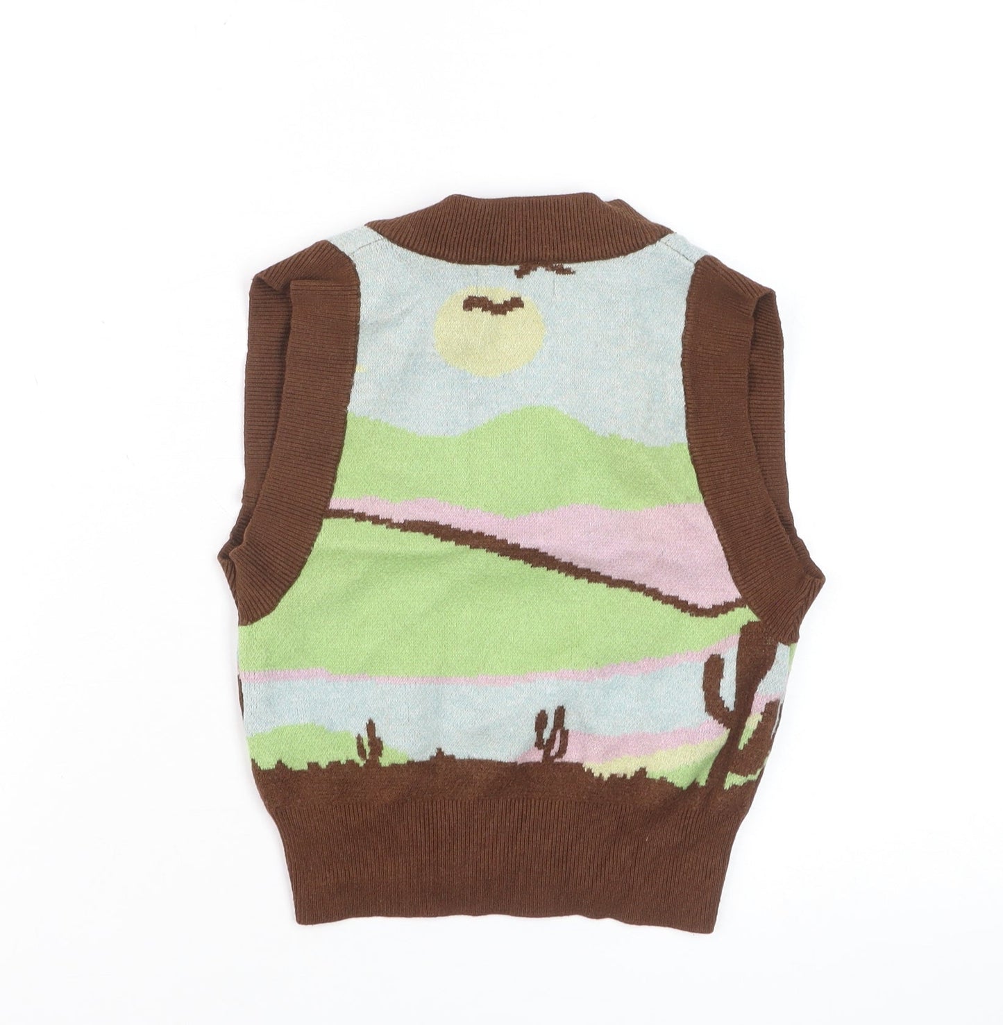 Bershka Women Multicoloured XS Knit Sleeveless V-Neck Vest Jumper