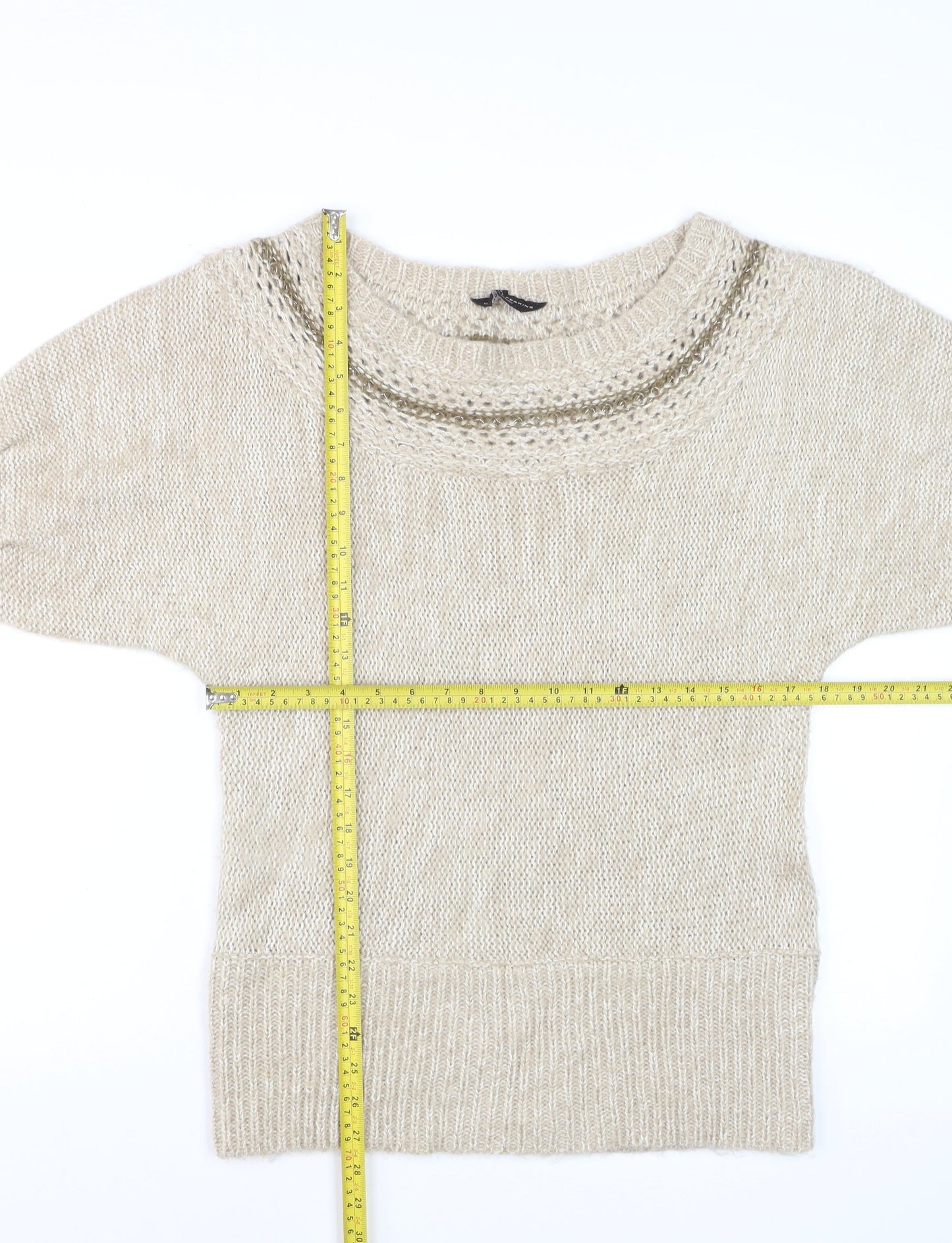 Dorothy Perkins Women Beige Short Sleeve Knit Jumper Size 14
