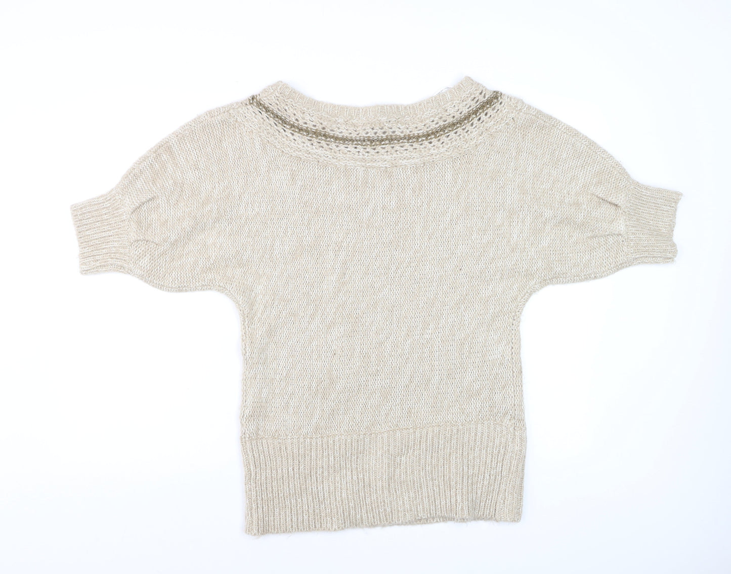 Dorothy Perkins Women Beige Short Sleeve Knit Jumper Size 14