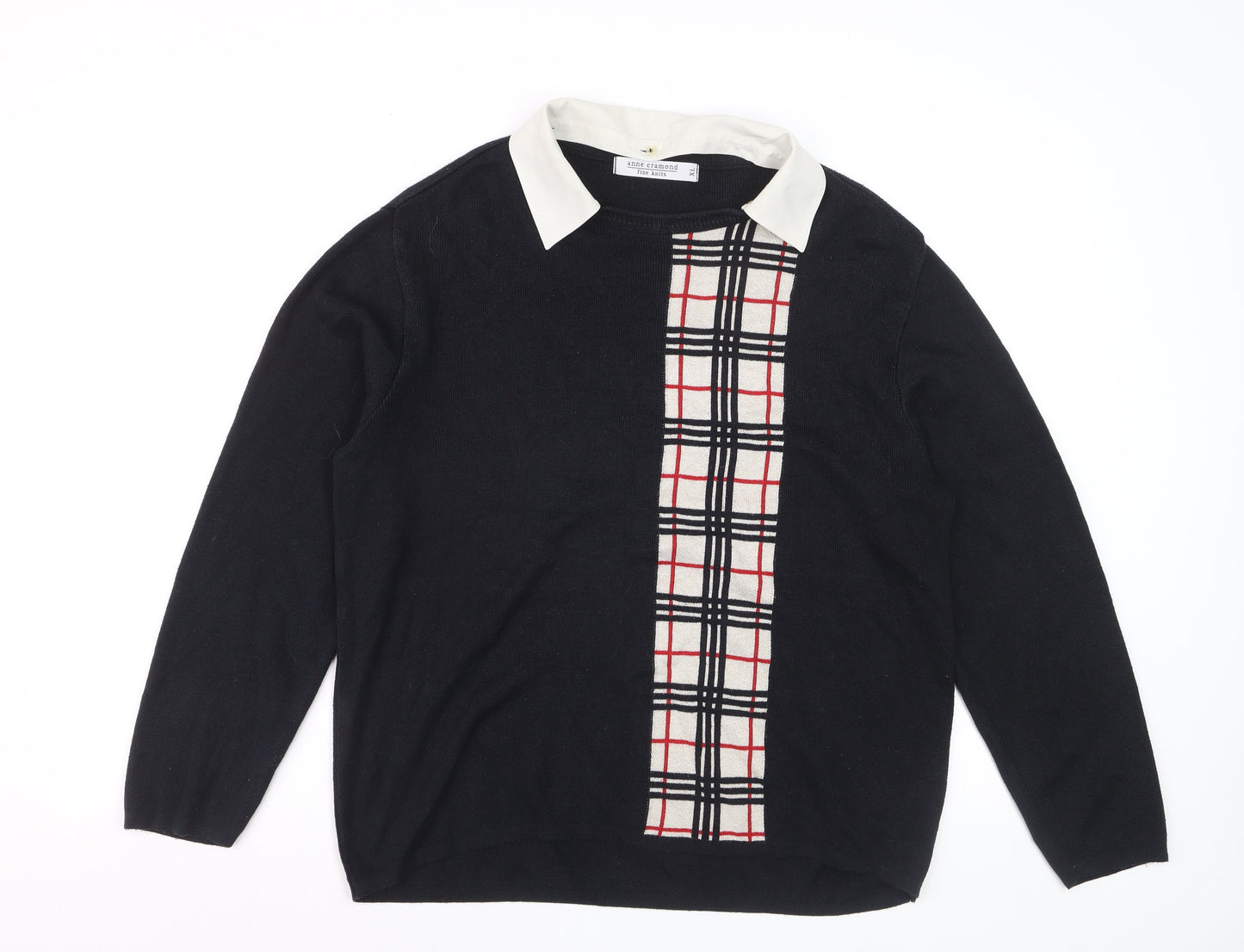 Anne Cramond Men's Black Collared Check Knit Jumper XL