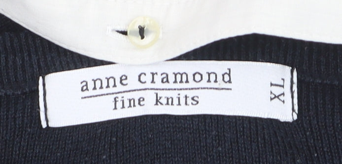 Anne Cramond Men's Black Collared Check Knit Jumper XL