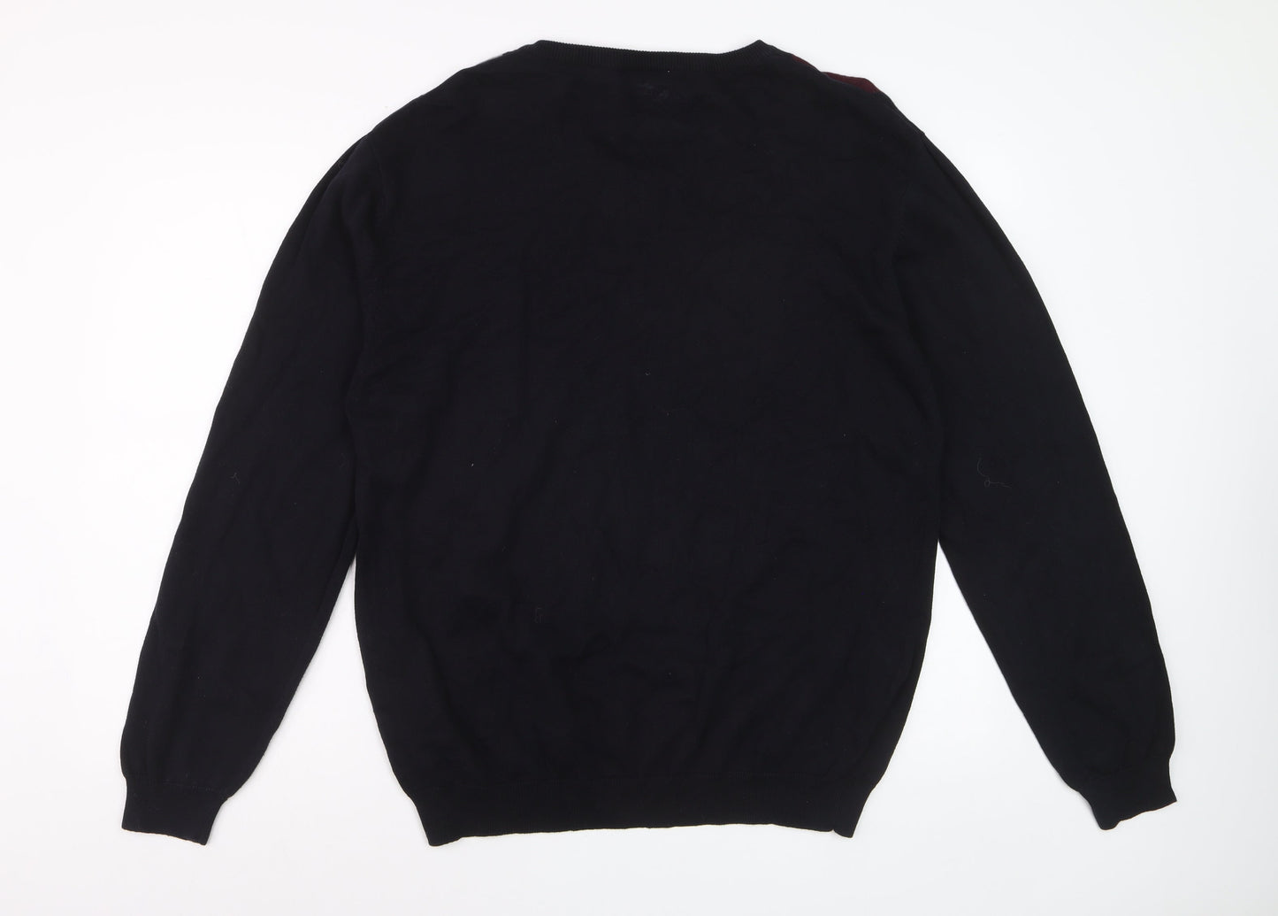Cedarwood State Men's Black Argyle V-Neck Cotton Jumper XL