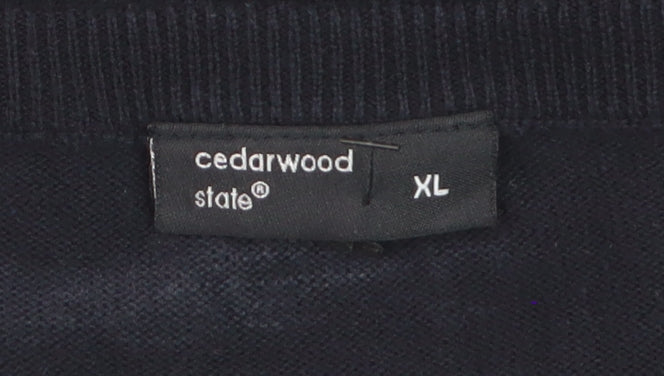 Cedarwood State Men's Black Argyle V-Neck Cotton Jumper XL