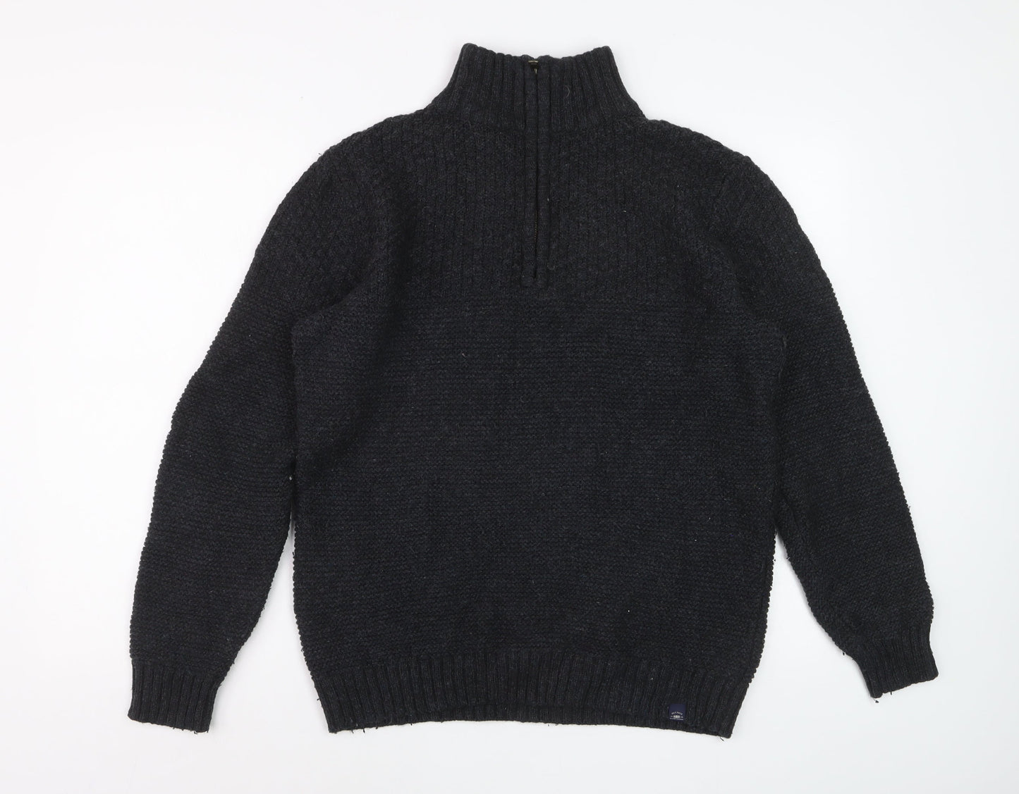 Fat Face Men's Black Chunky 1/4 Zip Wool Blend Jumper Size M