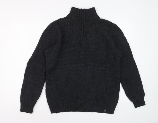 Fat Face Men's Black Chunky 1/4 Zip Wool Blend Jumper Size M