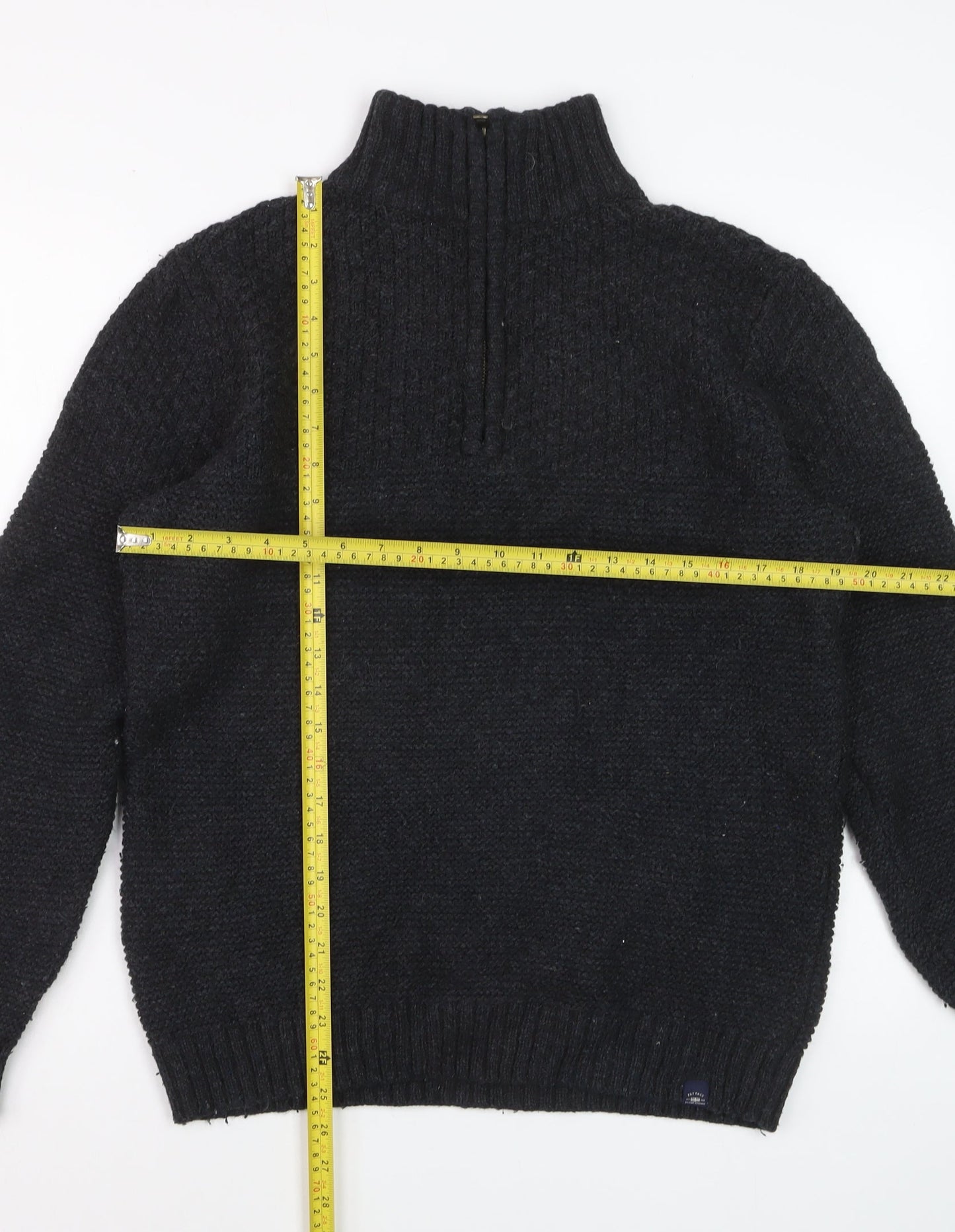 Fat Face Men's Black Chunky 1/4 Zip Wool Blend Jumper Size M