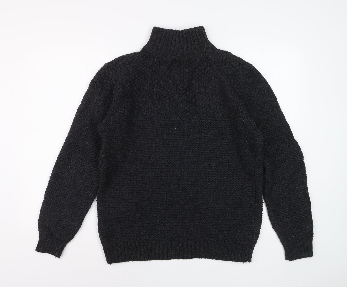 Fat Face Men's Black Chunky 1/4 Zip Wool Blend Jumper Size M