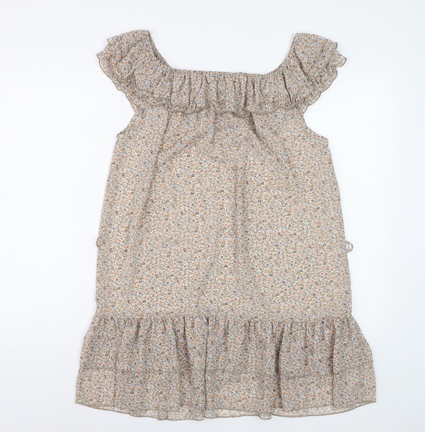 Dorothy Perkins Women’s Beige Floral Ruffle Shift Dress Size 14