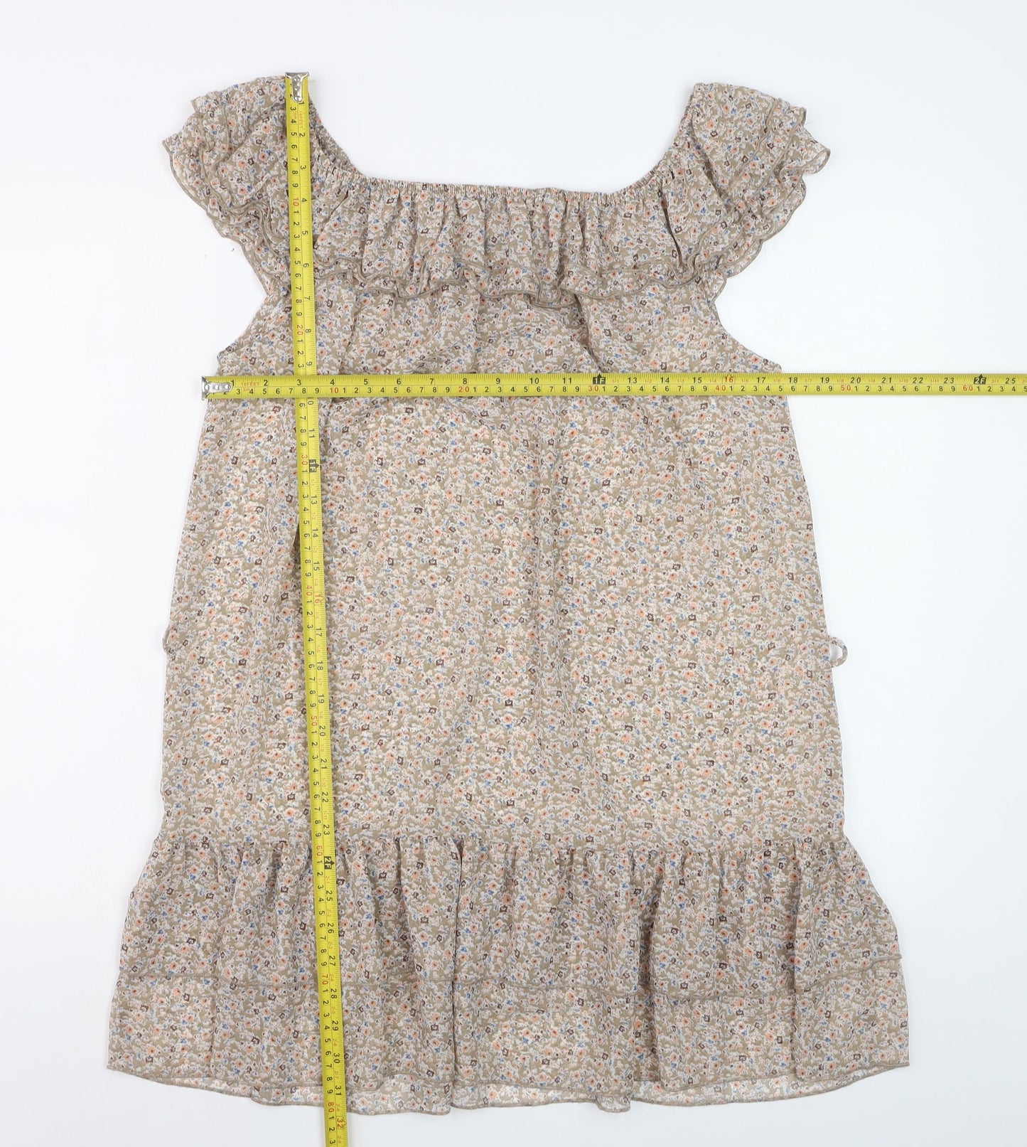 Dorothy Perkins Women’s Beige Floral Ruffle Shift Dress Size 14
