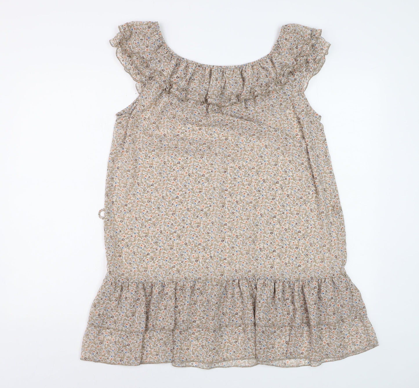 Dorothy Perkins Women’s Beige Floral Ruffle Shift Dress Size 14