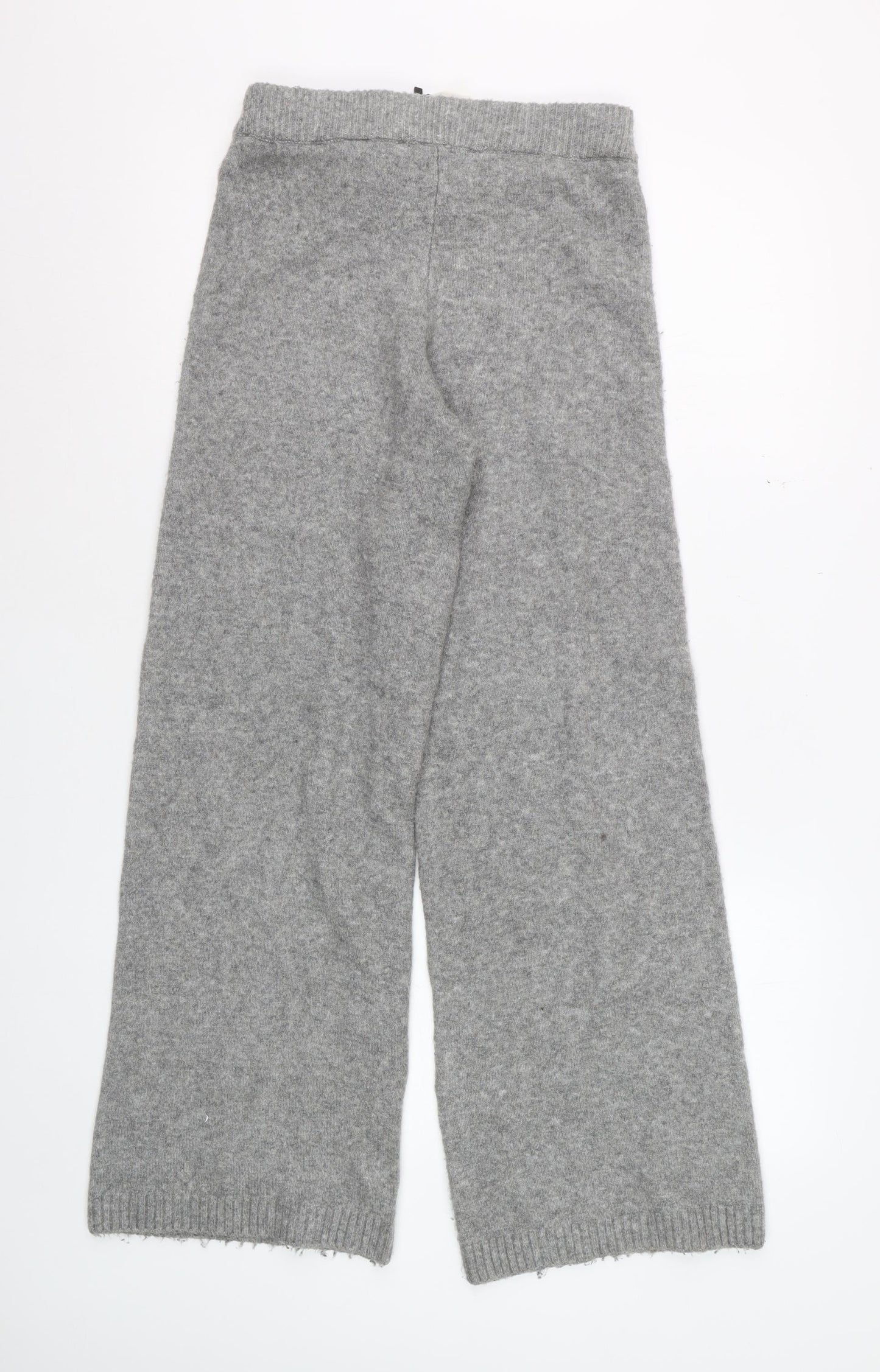 Zara Women Grey Knit Wide-Leg Trousers Size S Comfortable Winter Style
