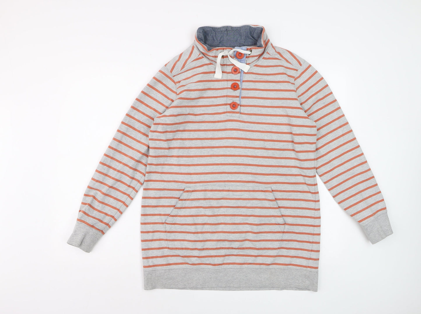Next Women's Grey Striped Henley Sweatshirt UK 16 Cotton Blend