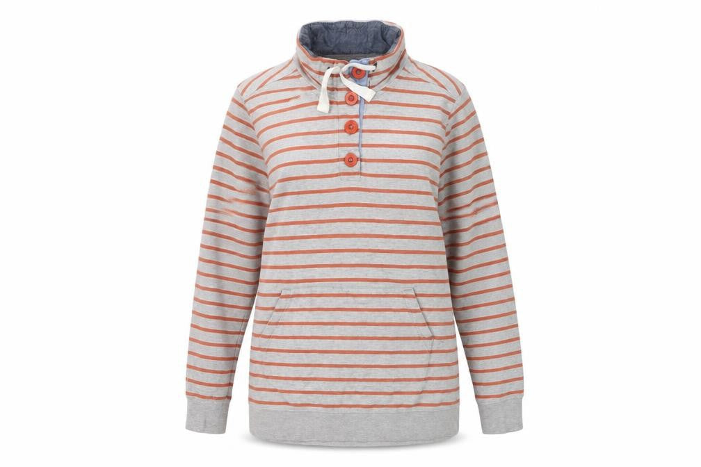 Next Women's Grey Striped Henley Sweatshirt UK 16 Cotton Blend