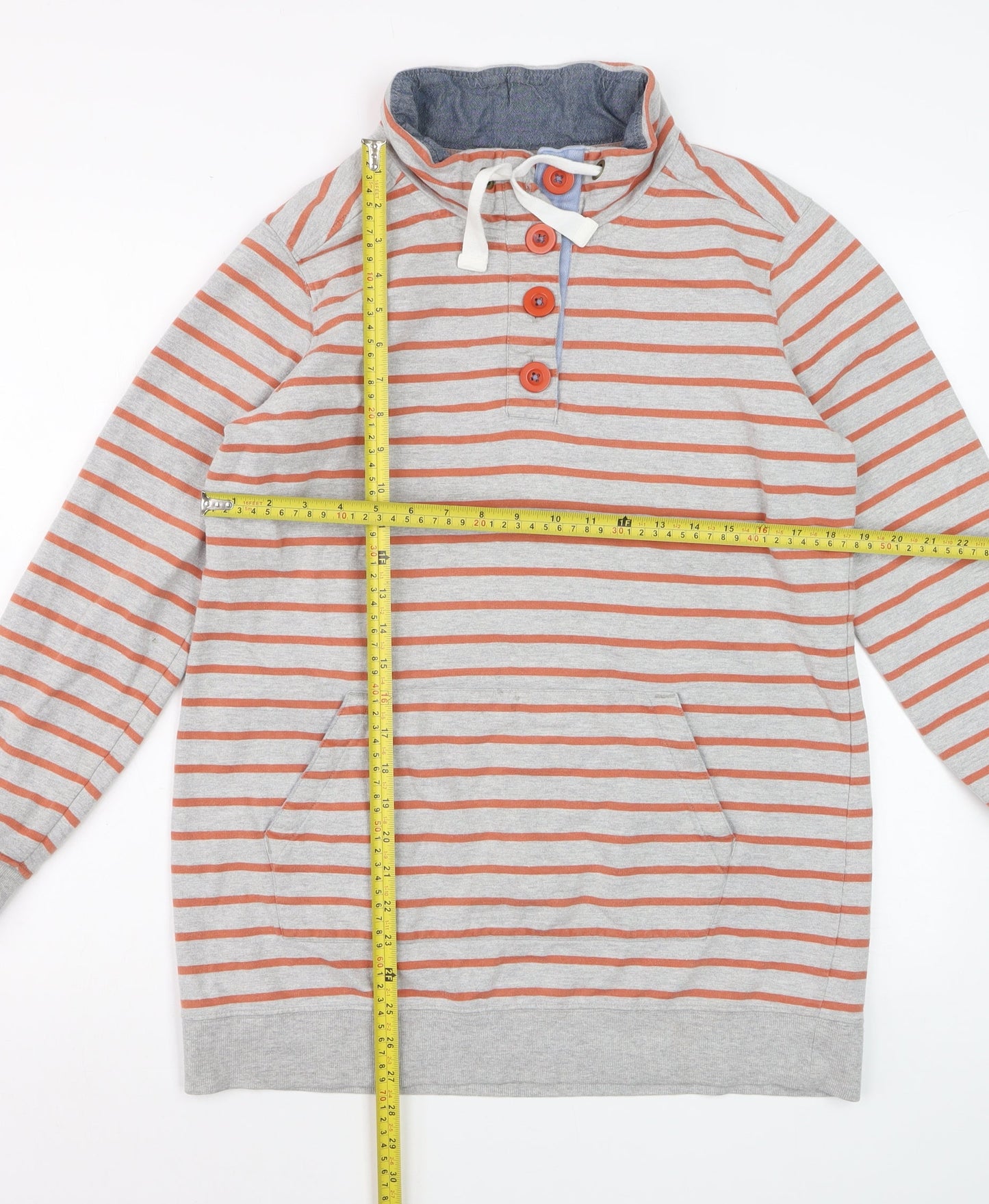 Next Women's Grey Striped Henley Sweatshirt UK 16 Cotton Blend