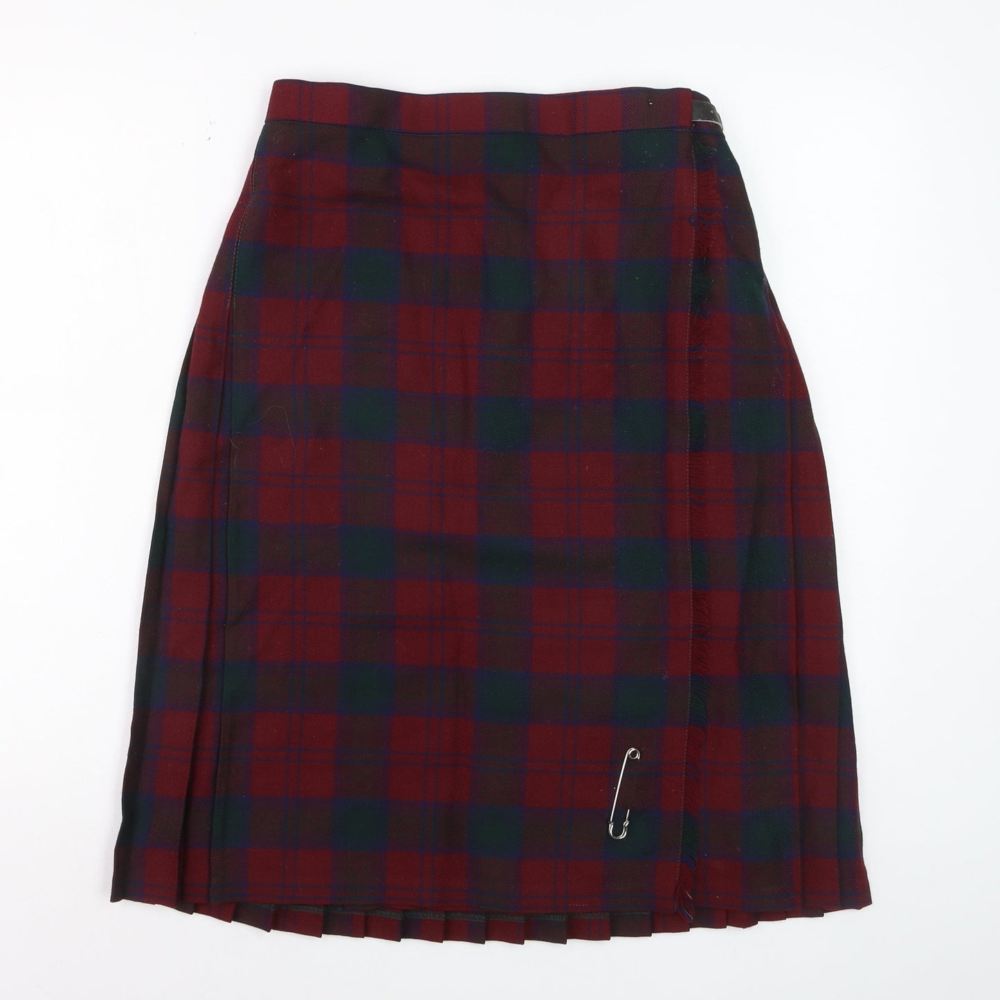 Highland Home Industries Women's Red Plaid Wool Pleated Skirt Size 14