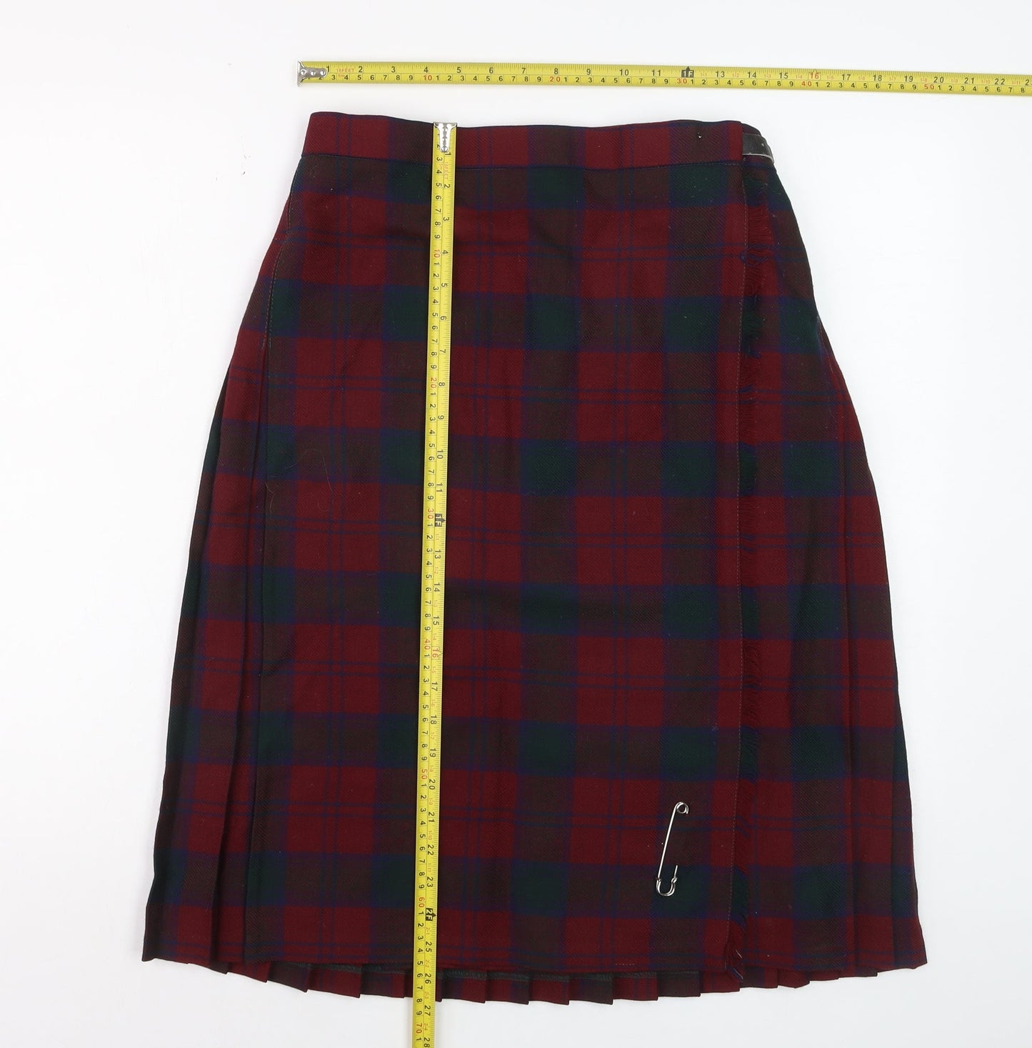 Highland Home Industries Women's Red Plaid Wool Pleated Skirt Size 14