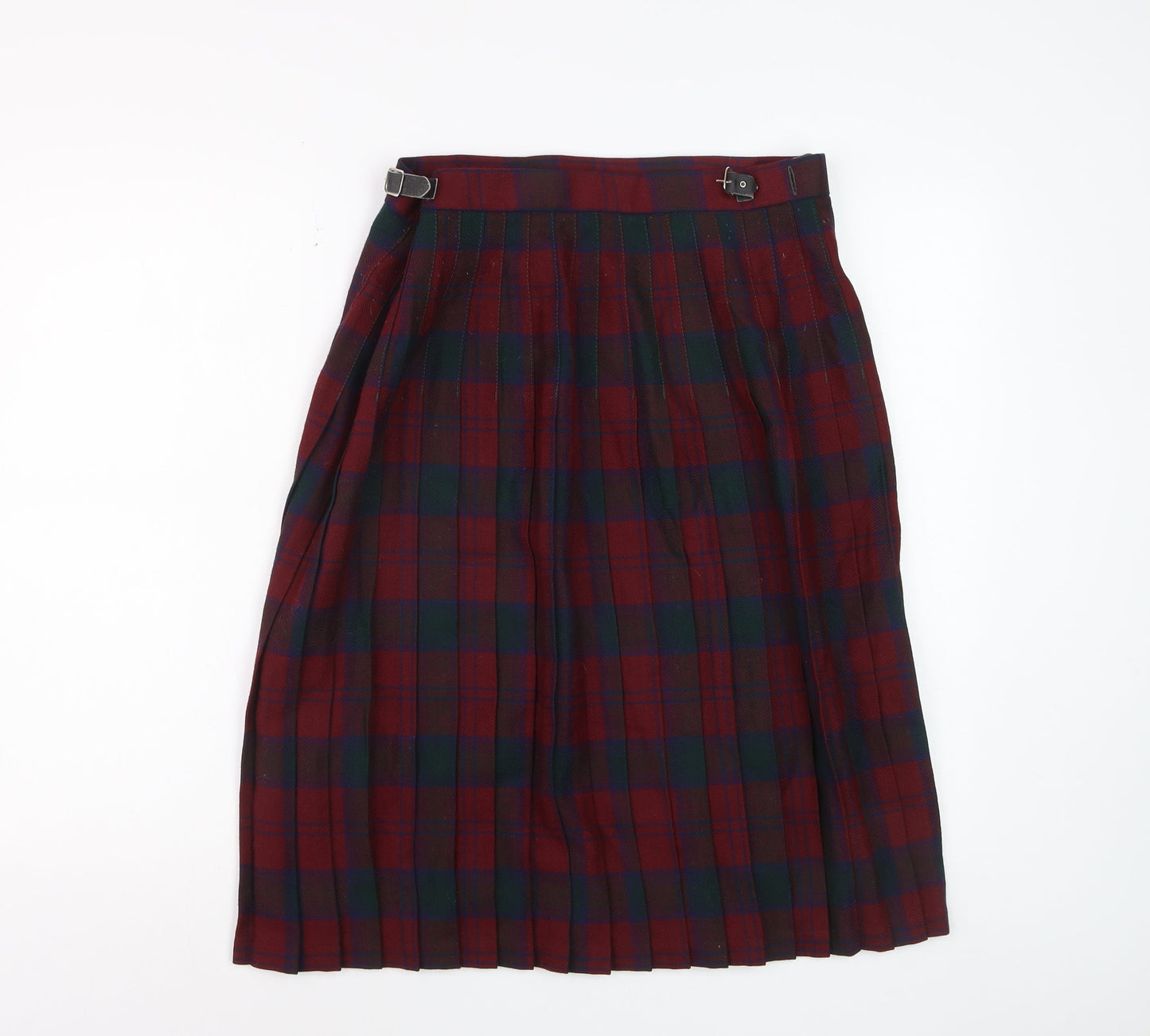 Highland Home Industries Women's Red Plaid Wool Pleated Skirt Size 14