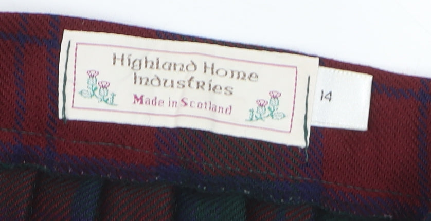 Highland Home Industries Women's Red Plaid Wool Pleated Skirt Size 14