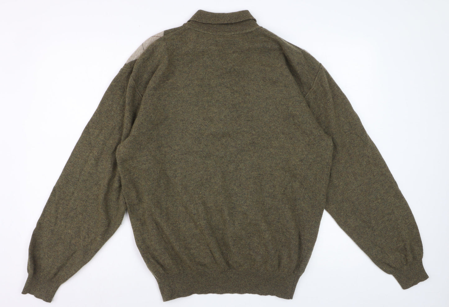 MC Bellwood Men's Brown Argyle Collared Wool Angora Jumper L