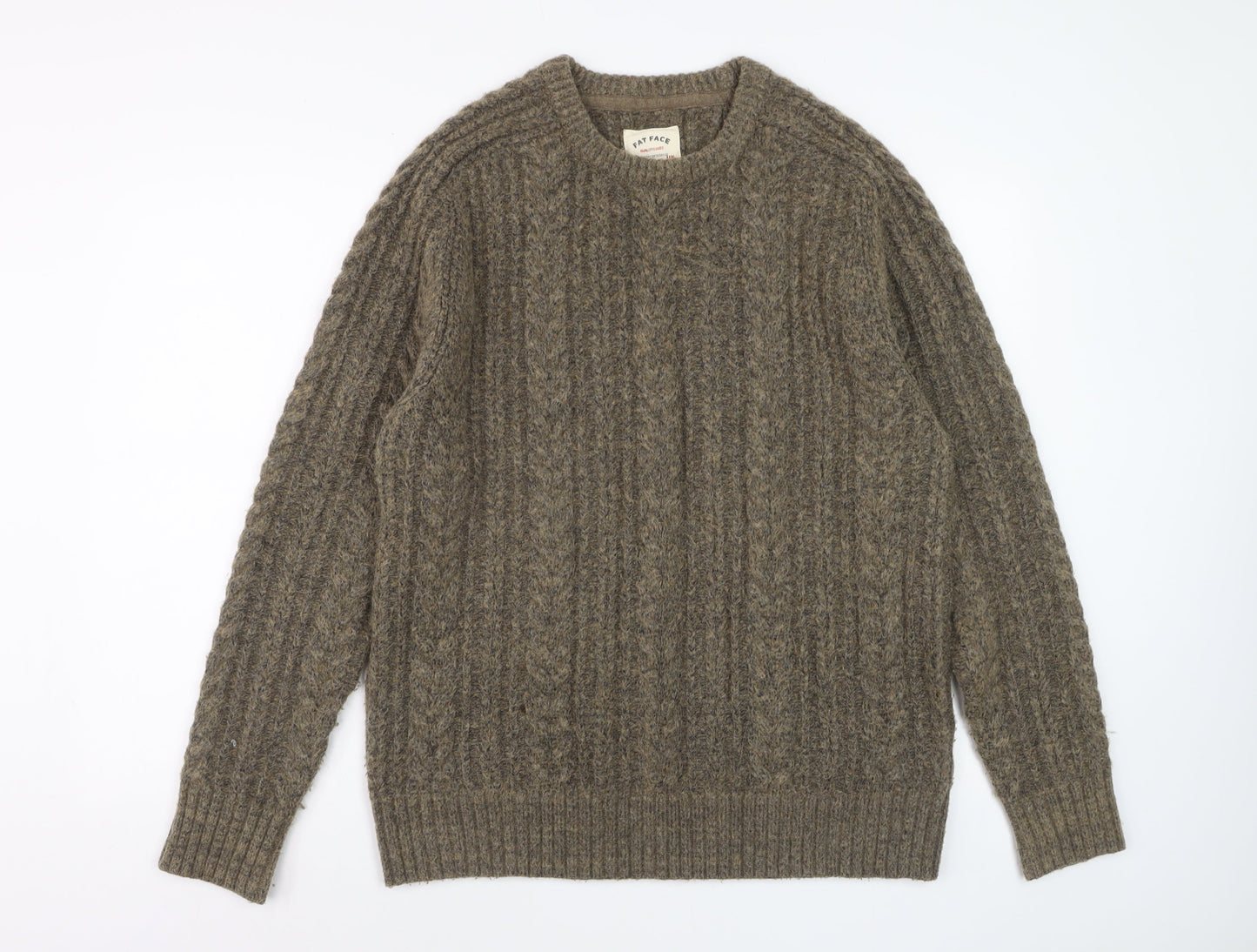 Fat Face Men's Brown Cable-Knit Crew Neck Jumper Size L