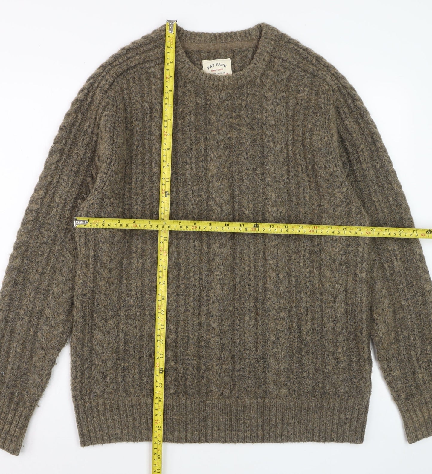 Fat Face Men's Brown Cable-Knit Crew Neck Jumper Size L