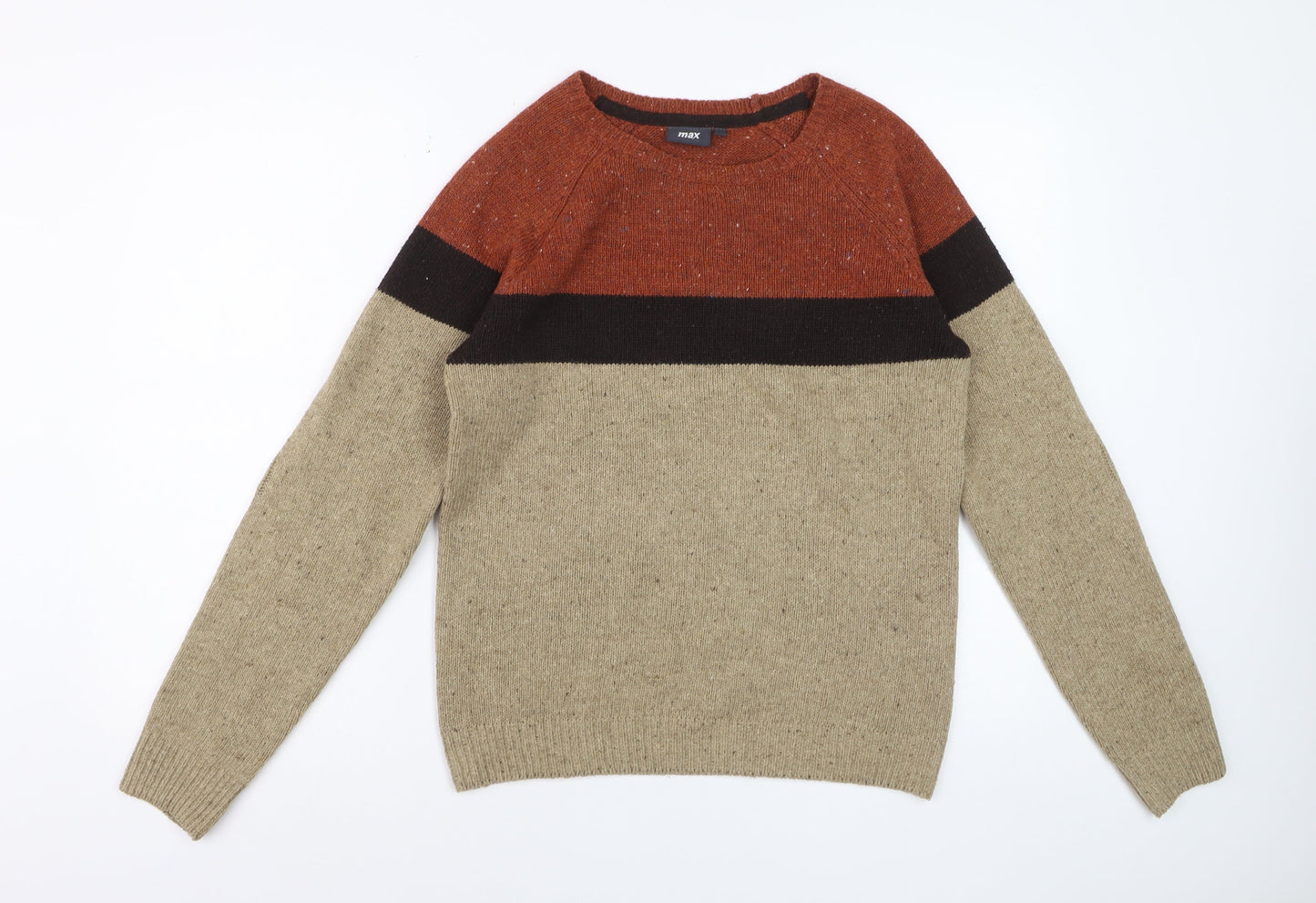 Max Men's Beige Colour Block Wool Blend Pullover Jumper Size S