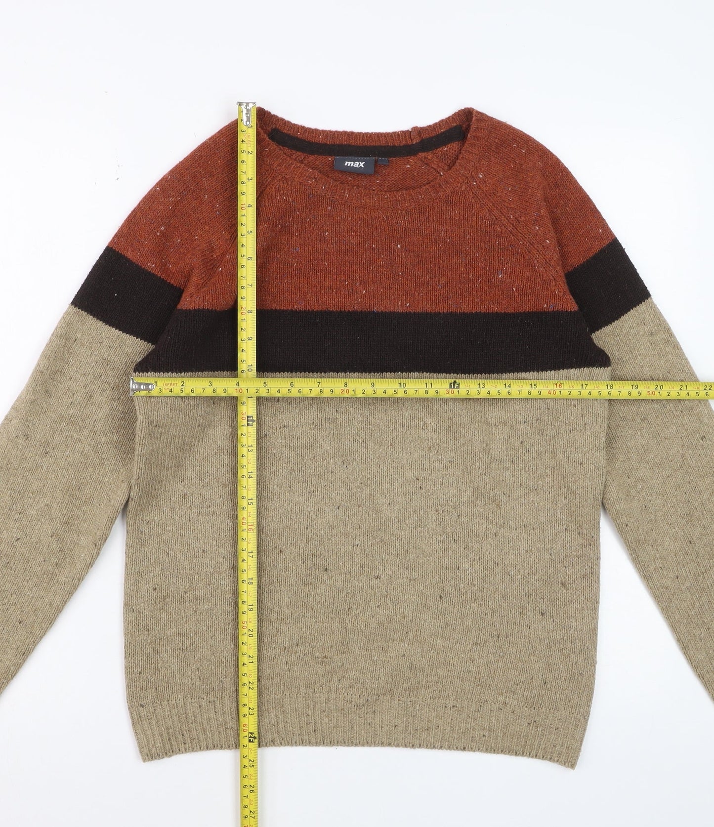 Max Men's Beige Colour Block Wool Blend Pullover Jumper Size S