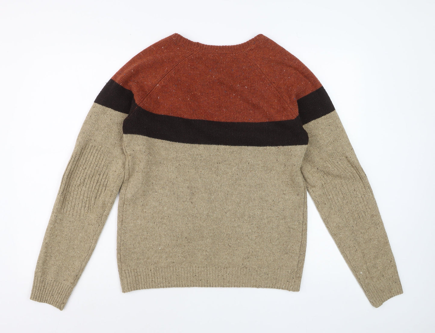 Max Men's Beige Colour Block Wool Blend Pullover Jumper Size S