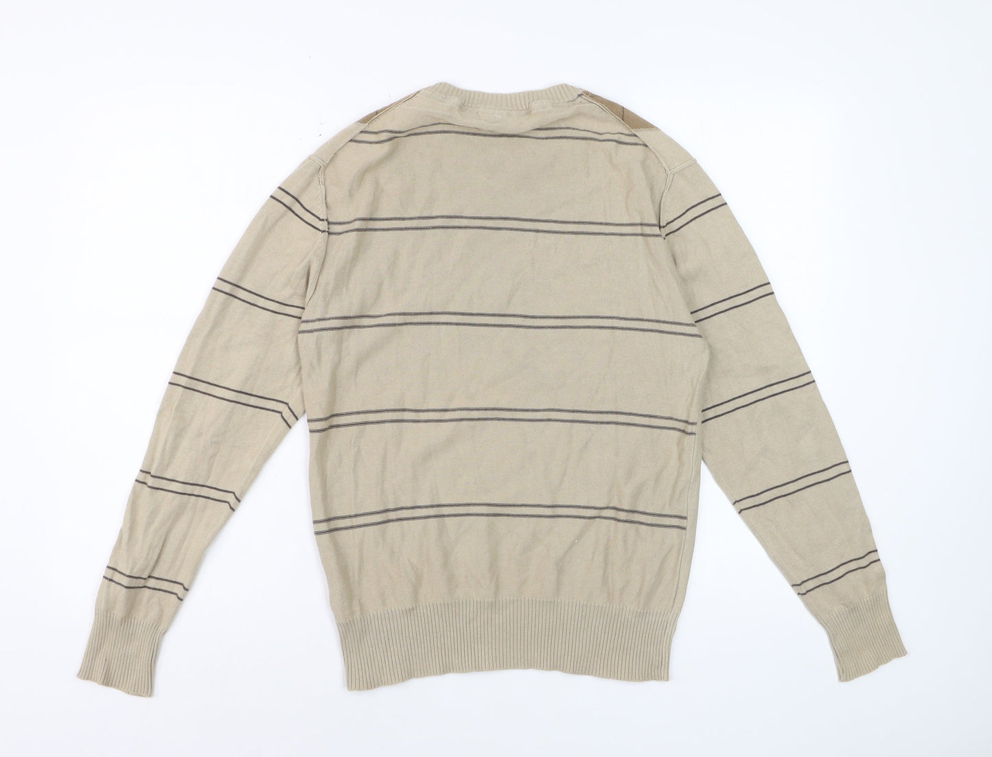 Angelo Litrico Men's Beige Argyle Crew Neck Cotton Jumper Size S