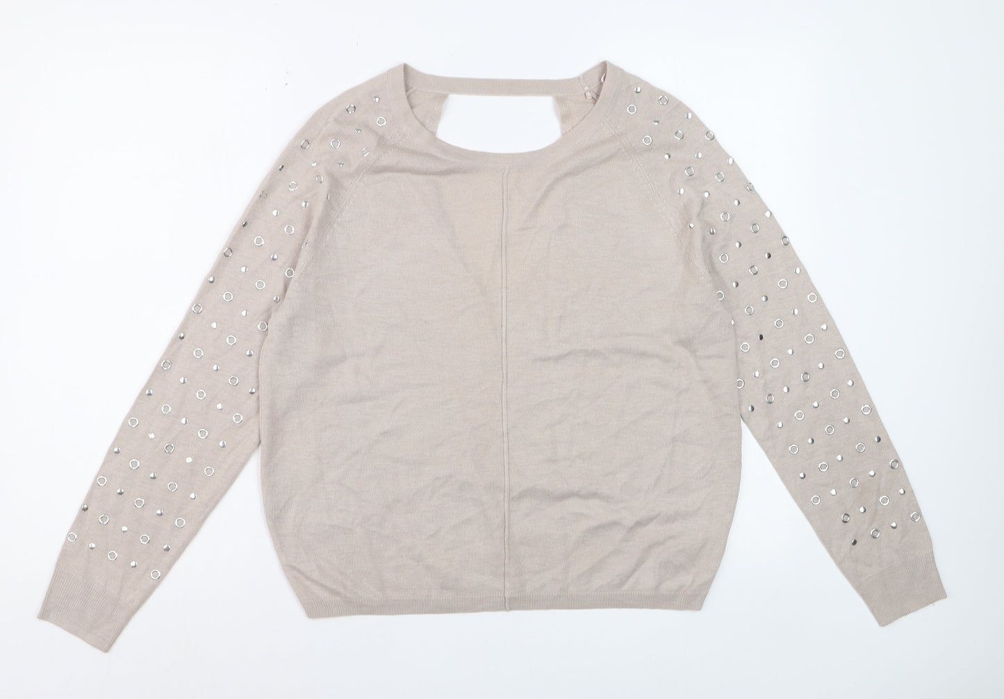 George Women’s Beige Studded Long Sleeve Pullover Jumper Size 14