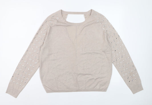 George Women’s Beige Studded Long Sleeve Pullover Jumper Size 14