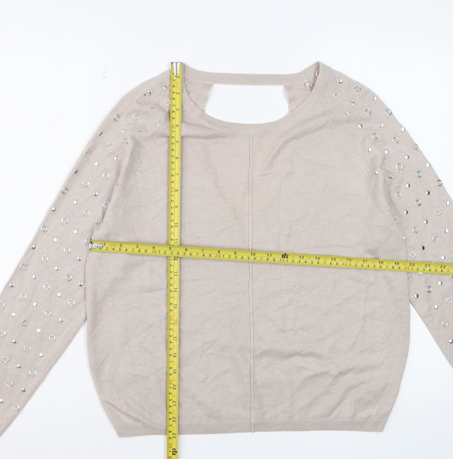 George Women’s Beige Studded Long Sleeve Pullover Jumper Size 14