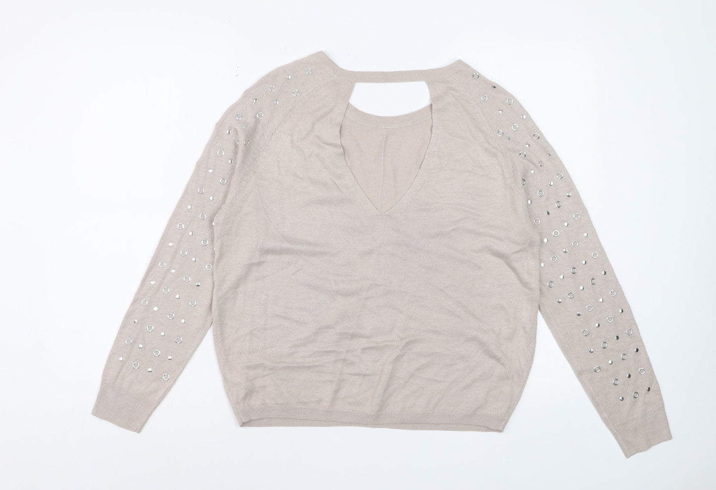 George Women’s Beige Studded Long Sleeve Pullover Jumper Size 14