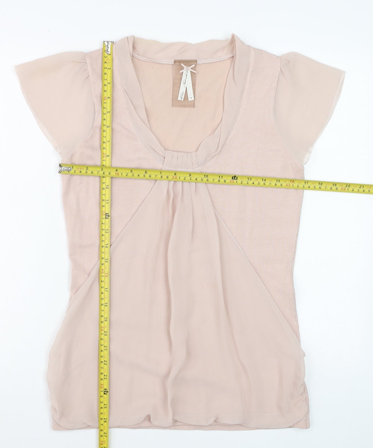 Next Womens Beige Short Sleeve Viscose Tunic Blouse Size 12