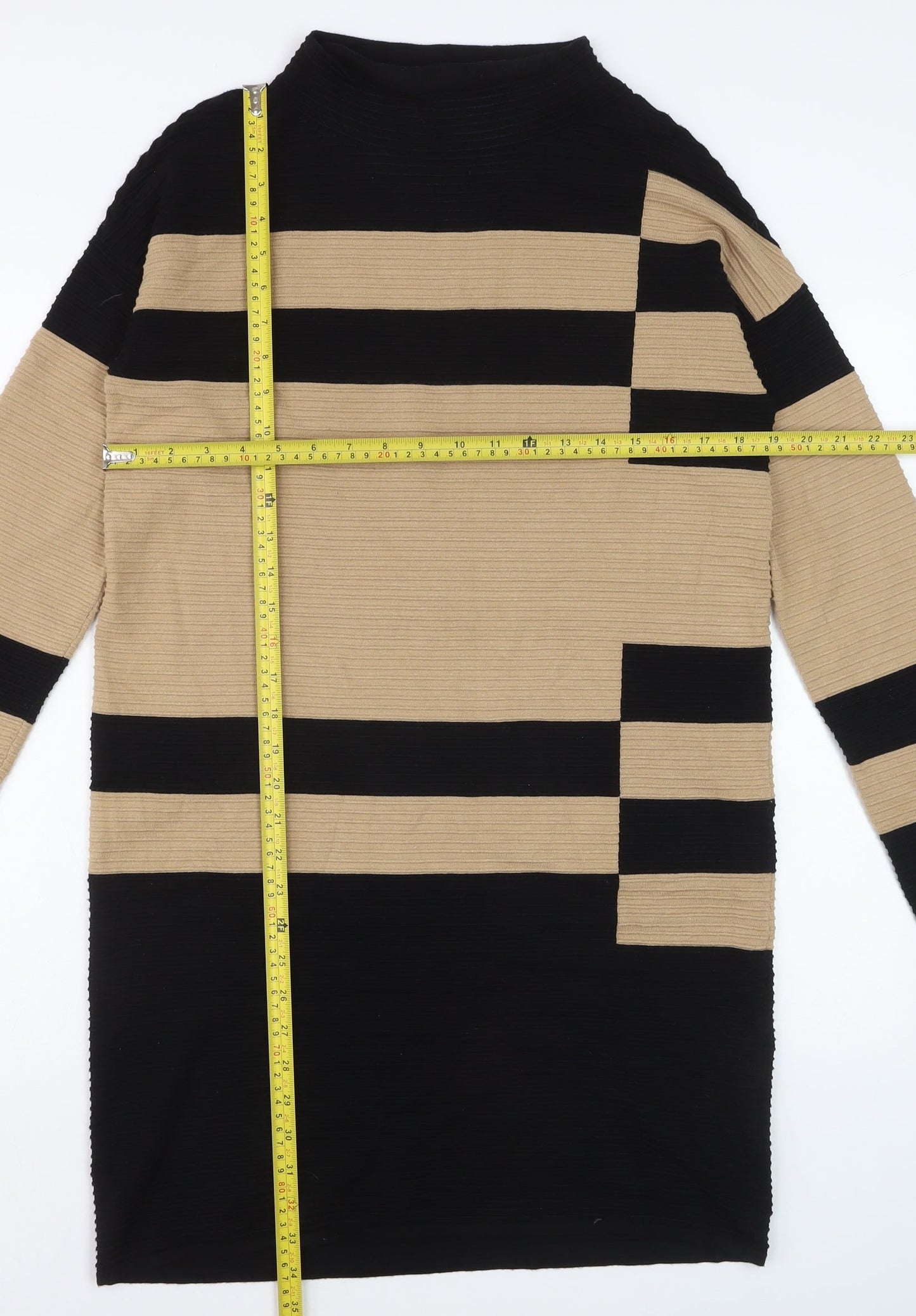 Phase Eight Women Beige Black Knit Bodycon Dress UK 12