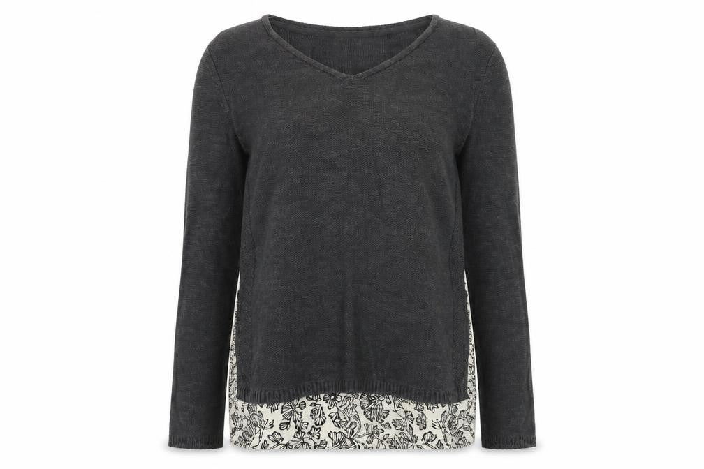 FatFace Women Black Size 12 V-Neck Cotton Knit Pullover Jumper