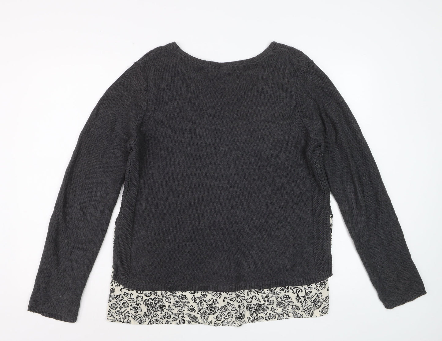 FatFace Women Black Size 12 V-Neck Cotton Knit Pullover Jumper