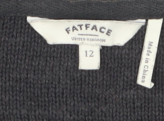 FatFace Women Black Size 12 V-Neck Cotton Knit Pullover Jumper